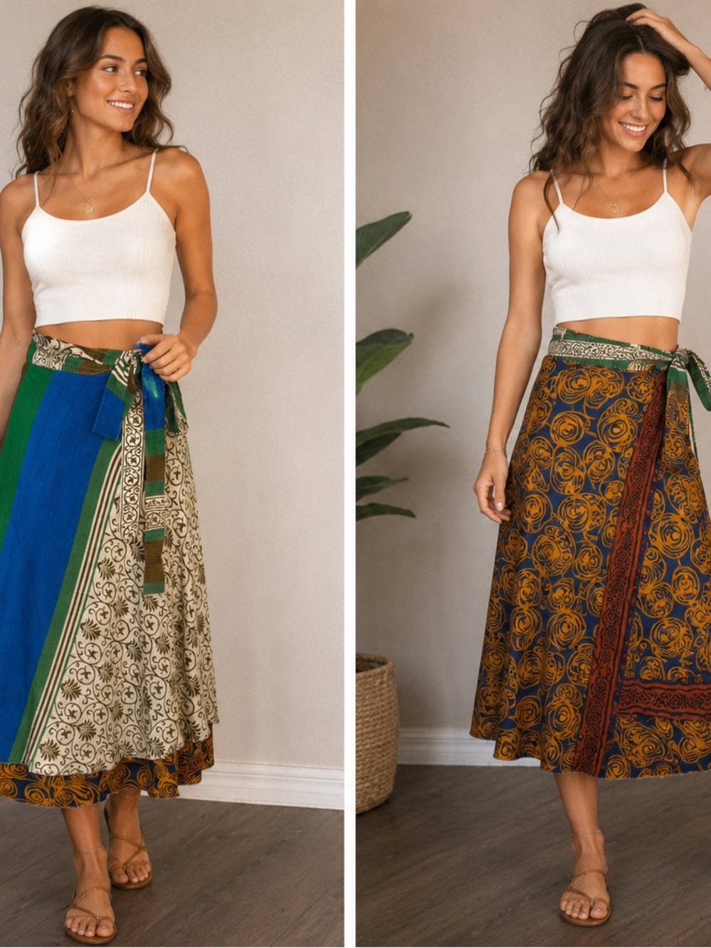 New Upcycled‎ Sari Reversible Wrap Maxi Skirt Handmade India Boho Festival OS